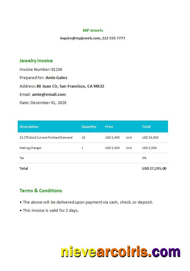 Jewelry Invoice